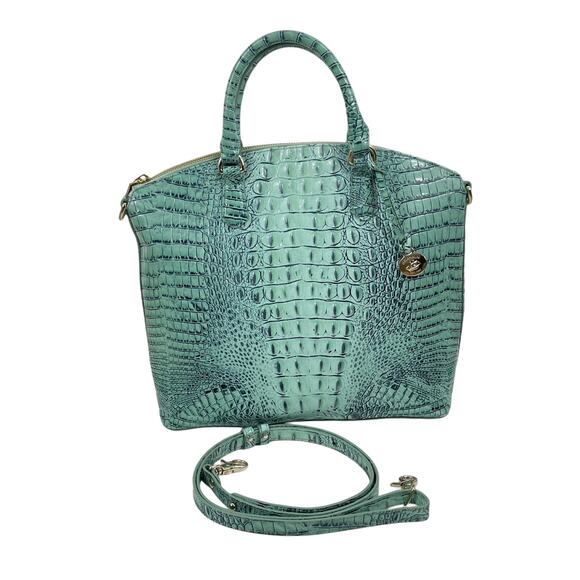 Brahmin Large Duxbury Satchel Bag Biscay Melbourne Blue Green Leather Croc - Picture 2 of 12
